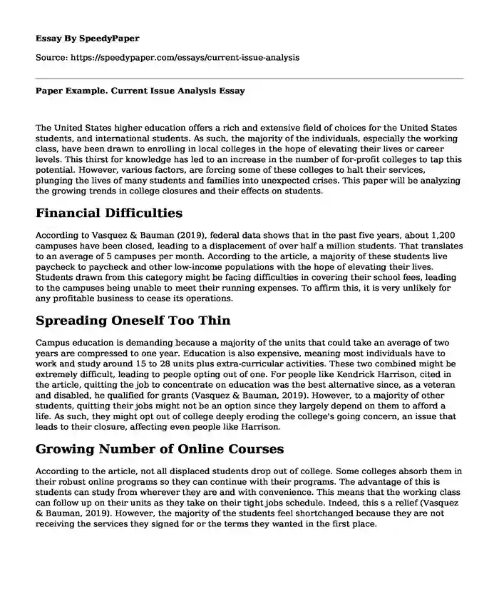 Paper Example. Current Issue Analysis