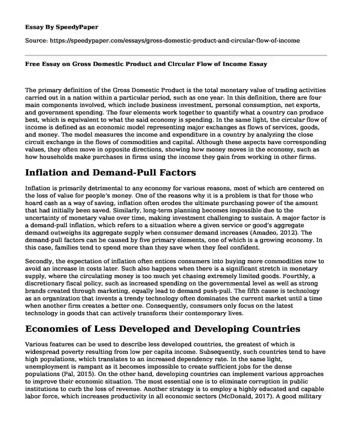 Free Essay on Gross Domestic Product and Circular Flow of Income