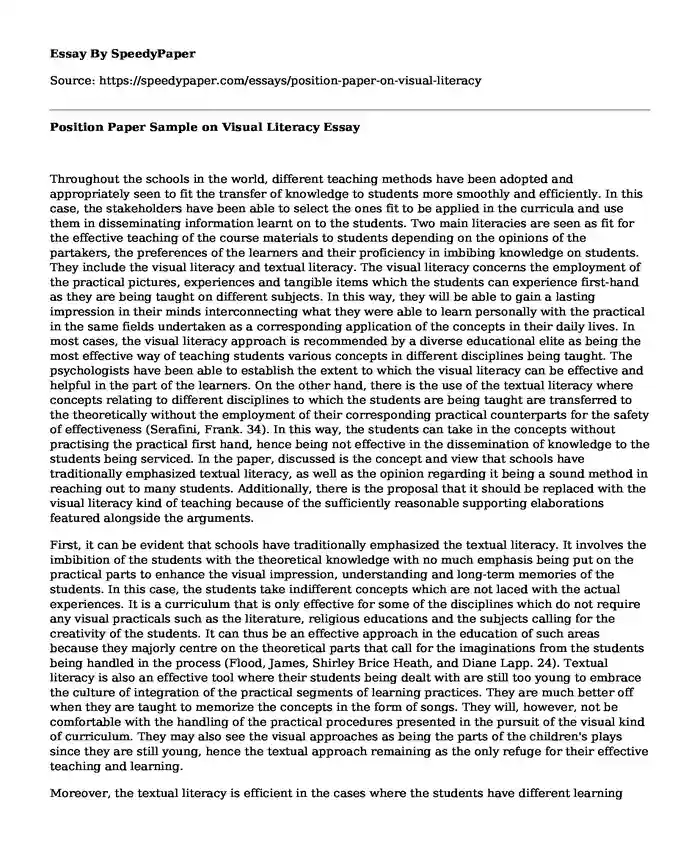 Position Paper Sample on Visual Literacy