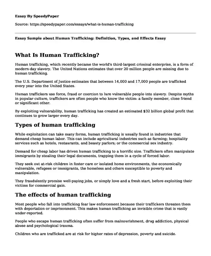 essay on human trafficking 300 words