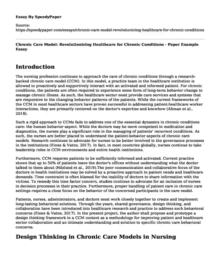Chronic Care Model: Revolutionizing Healthcare for Chronic Conditions - Paper Example
