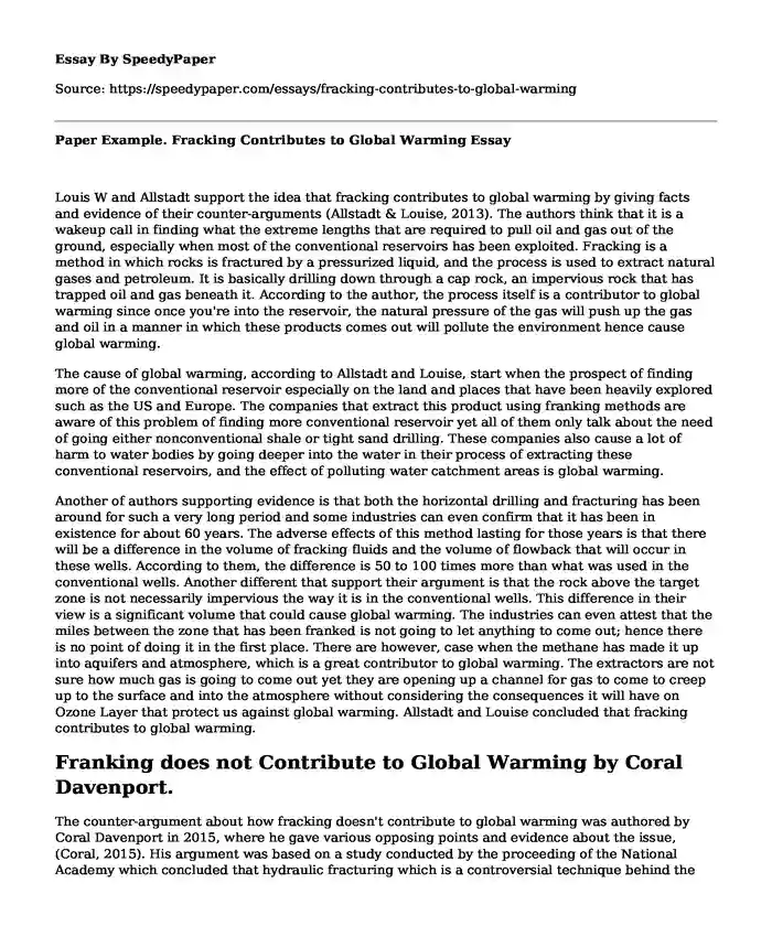 Paper Example. Fracking Contributes to Global Warming