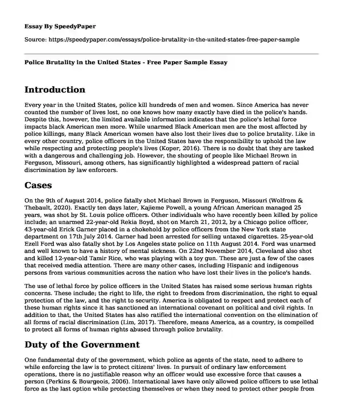 Police Brutality in the United States - Free Paper Sample