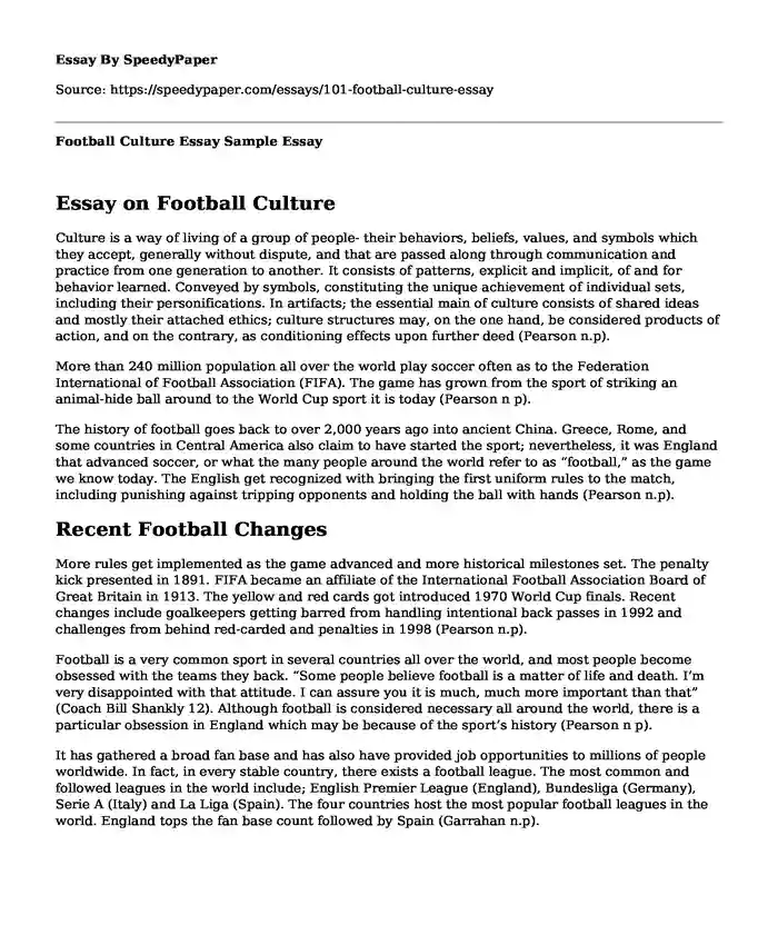 Football Culture Essay Sample