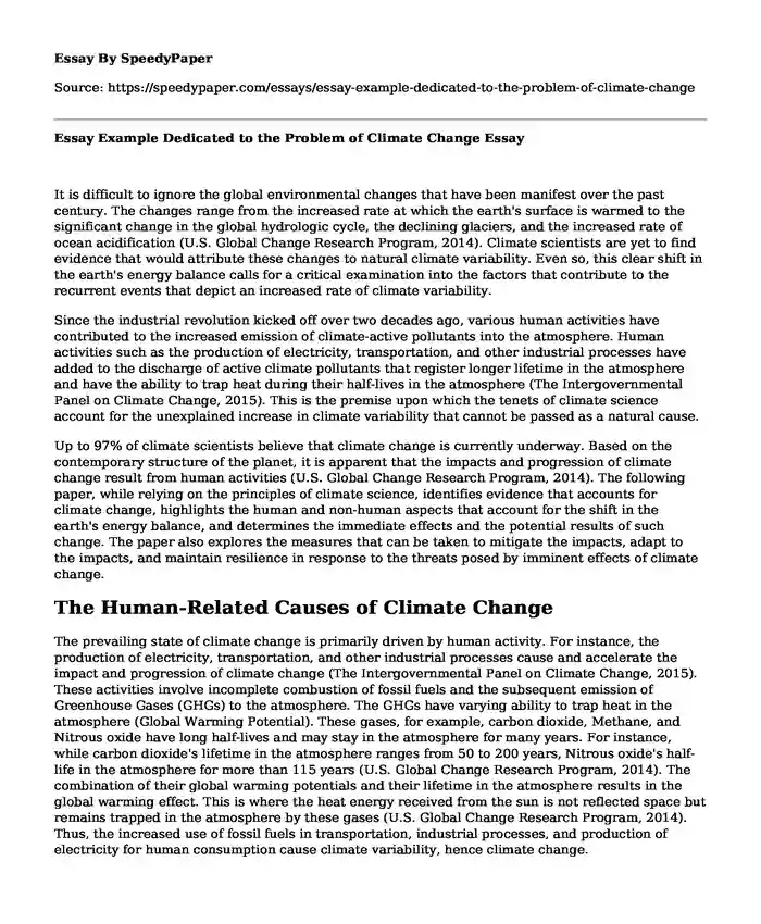 Essay Example Dedicated to the Problem of Climate Change