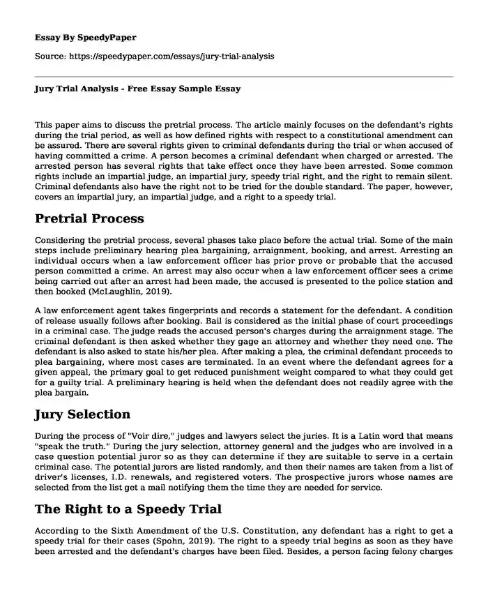 Jury Trial Analysis - Free Essay Sample