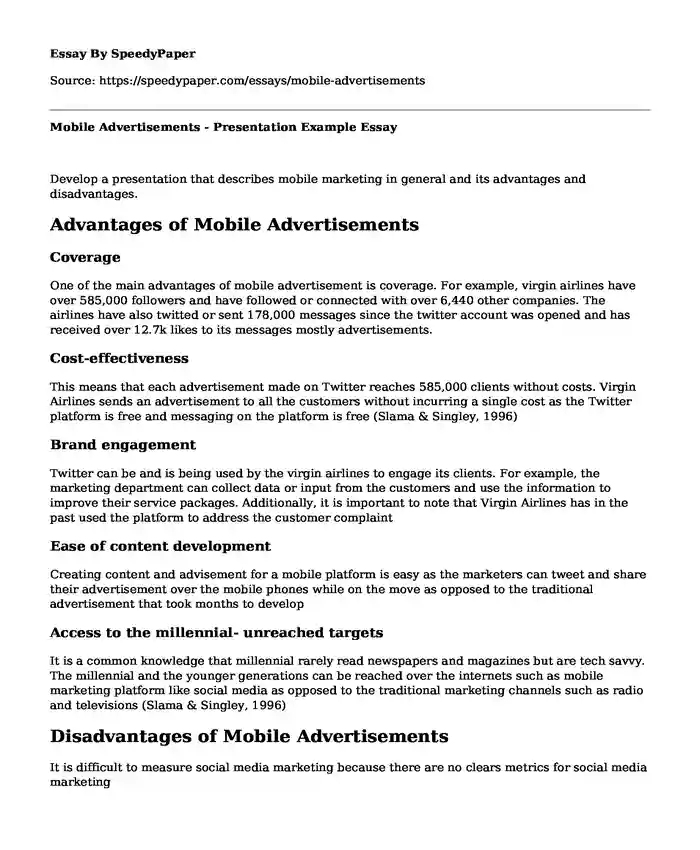 Mobile Advertisements - Presentation Example