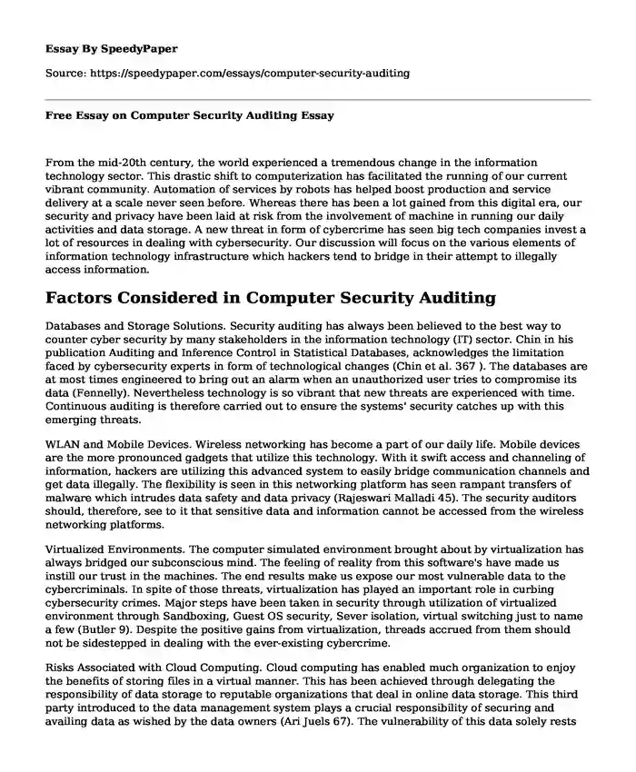 Free Essay on Computer Security Auditing