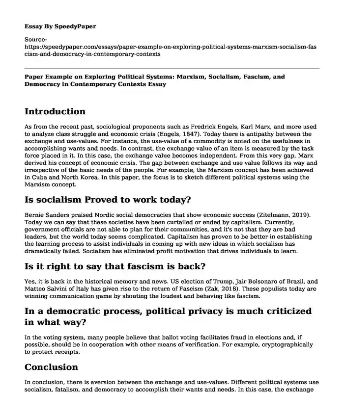 Paper Example on Exploring Political Systems: Marxism, Socialism, Fascism, and Democracy in Contemporary Contexts
