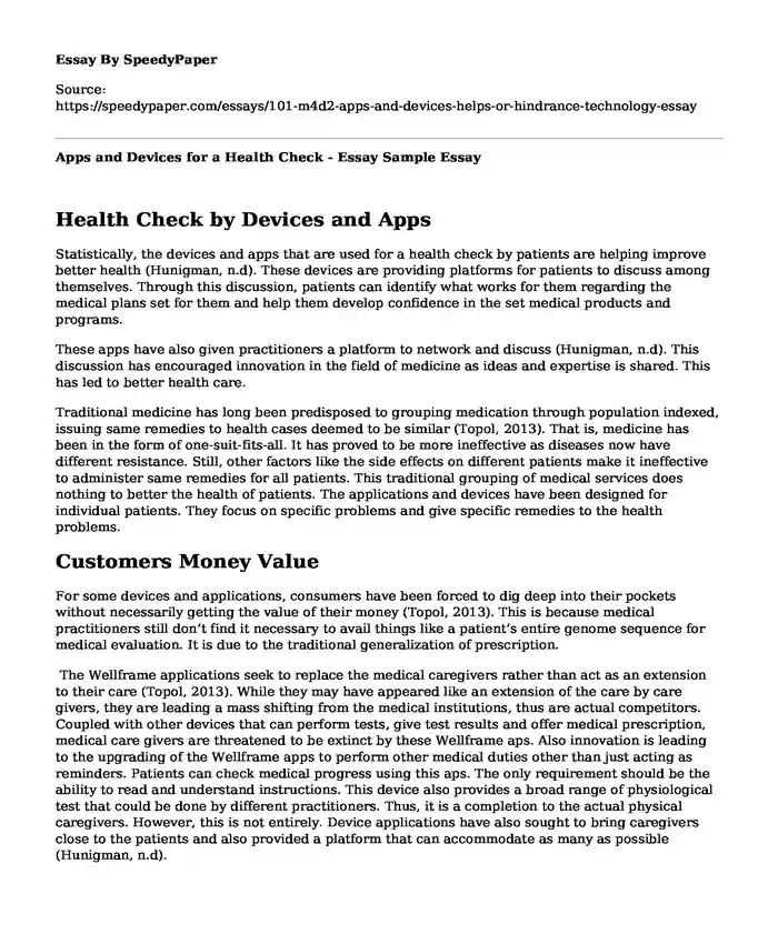 Apps and Devices for a Health Check - Essay Sample