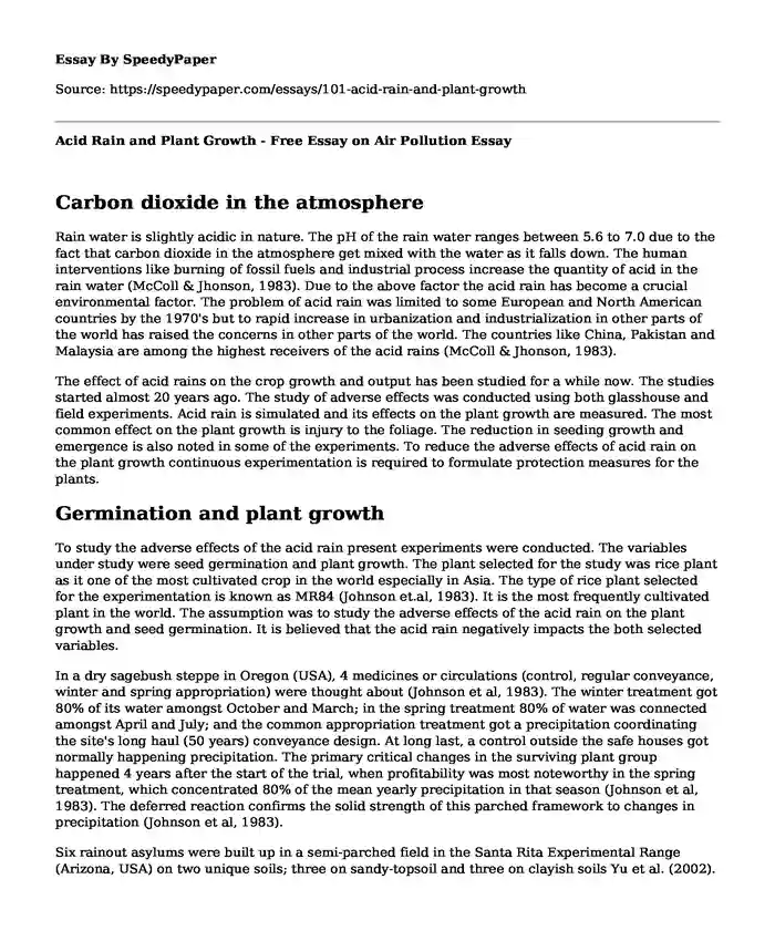 Acid Rain and Plant Growth - Free Essay on Air Pollution