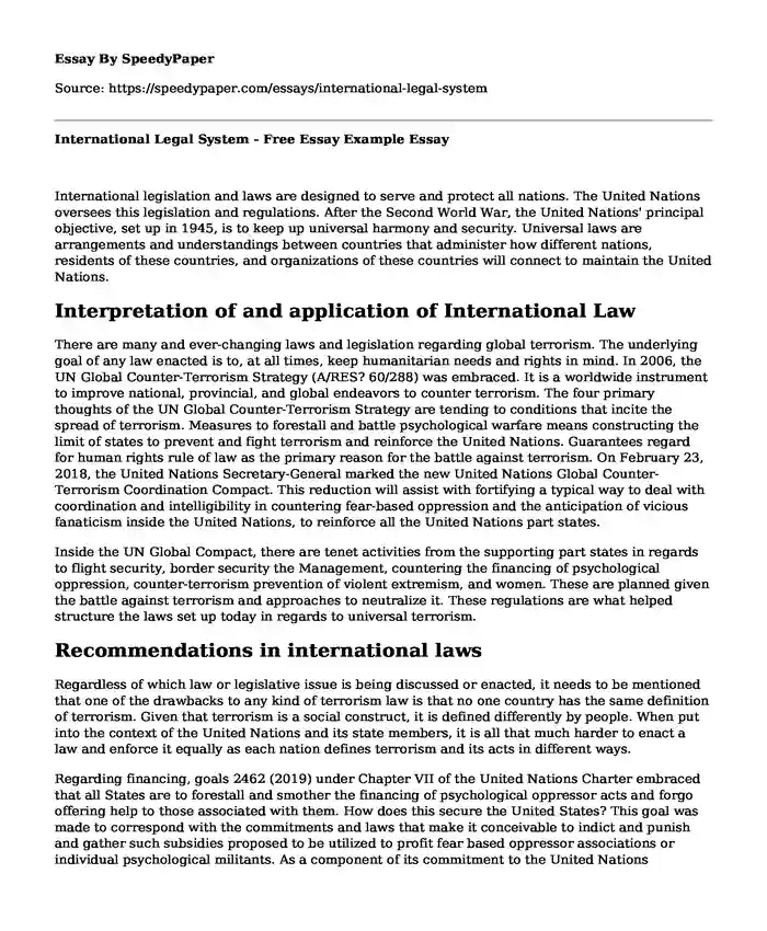 International Legal System - Free Essay Example