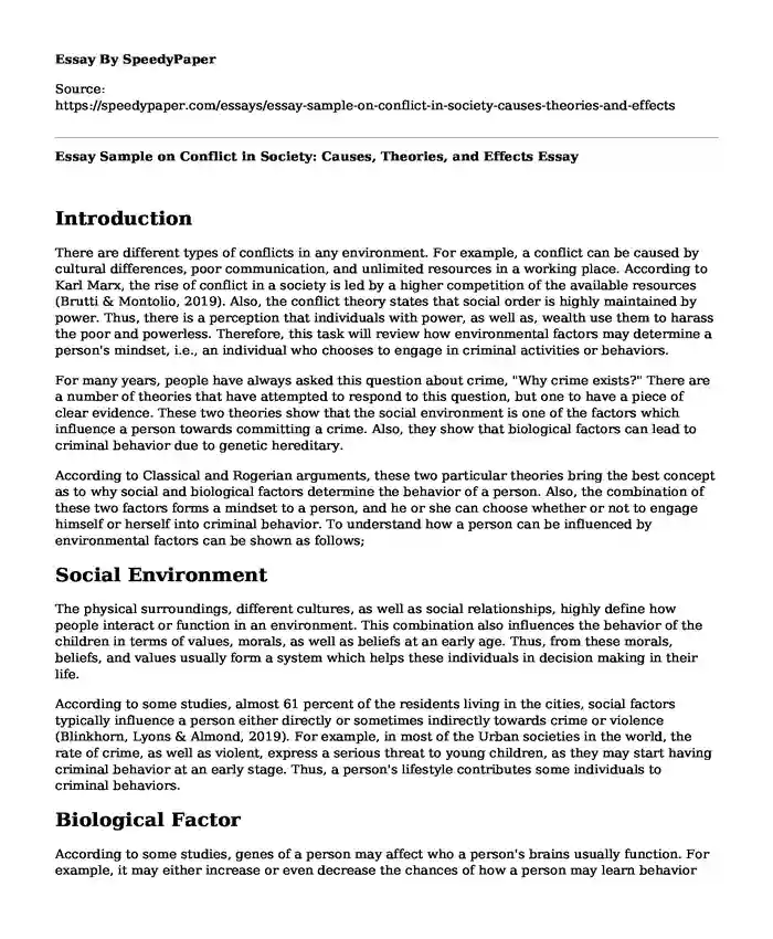 Essay Sample on Conflict in Society: Causes, Theories, and Effects