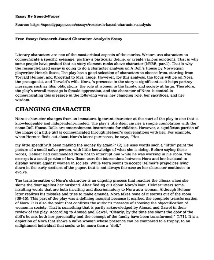 Free Essay: Research-Based Character Analysis