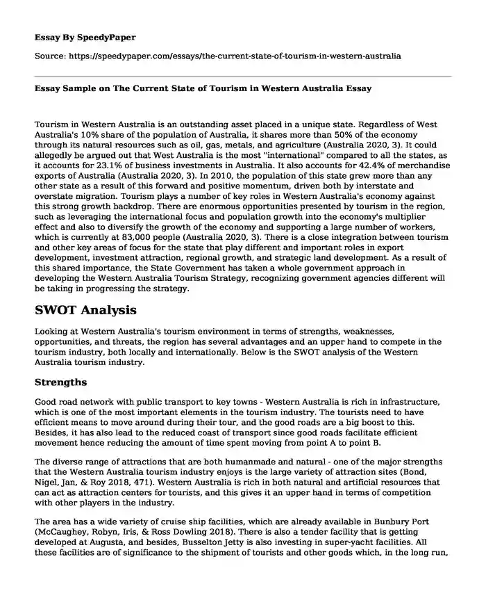 Essay Sample on The Current State of Tourism in Western Australia