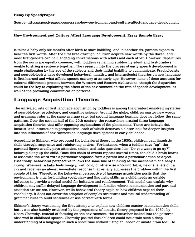 How Environment and Culture Affect Language Development. Essay Sample