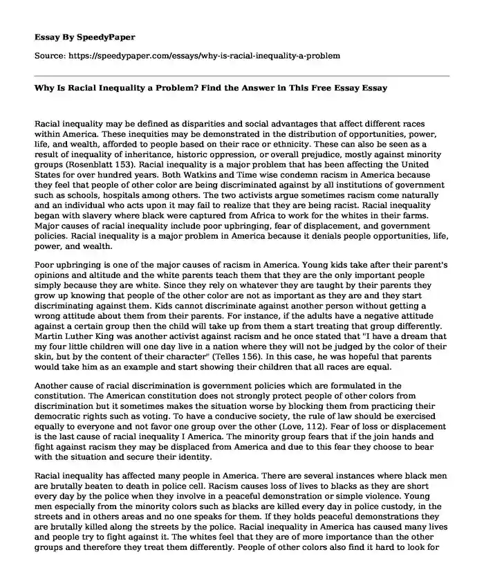 Why Is Racial Inequality a Problem? Find the Answer in This Free Essay