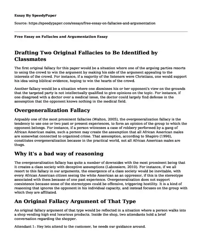 Free Essay on Fallacies and Argumentation