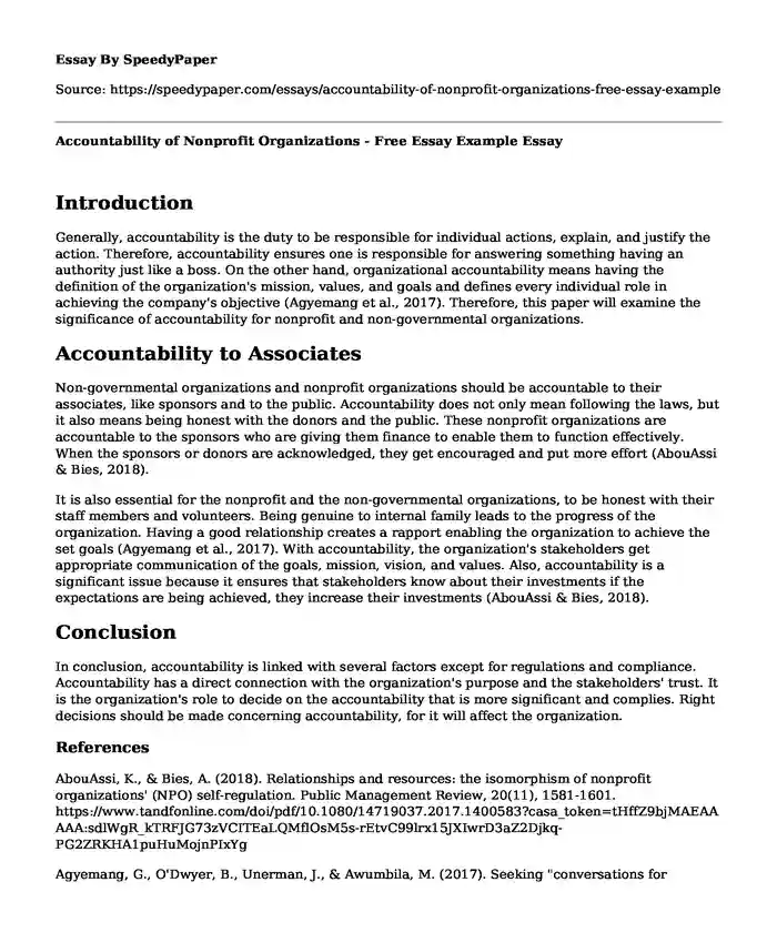 Accountability of Nonprofit Organizations - Free Essay Example