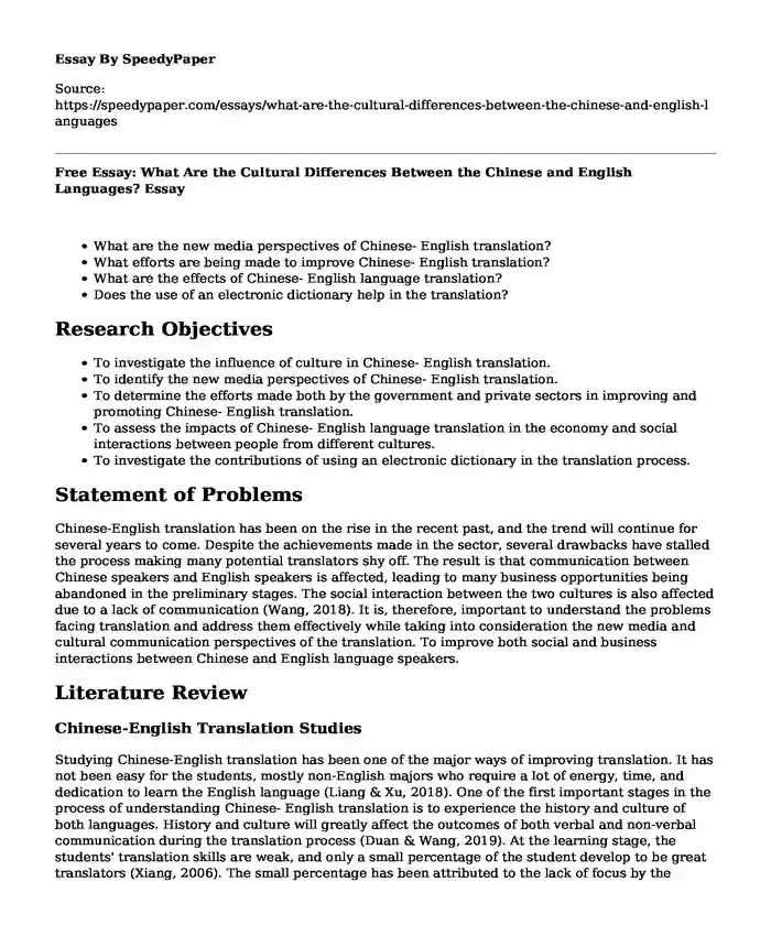 Free Essay: What Are the Cultural Differences Between the Chinese and English Languages?