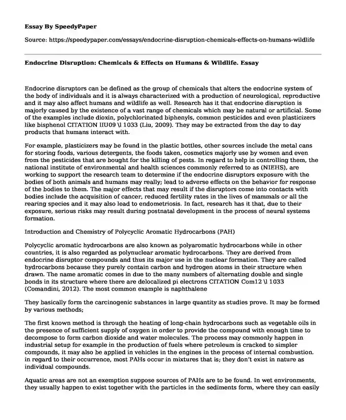 Endocrine Disruption: Chemicals & Effects on Humans & Wildlife.