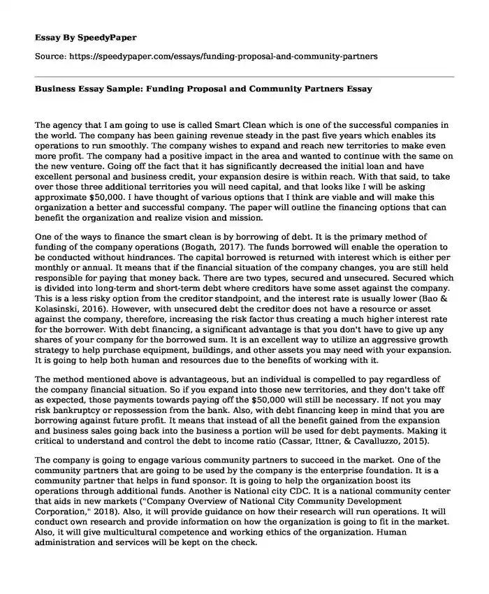 Business Essay Sample: Funding Proposal and Community Partners