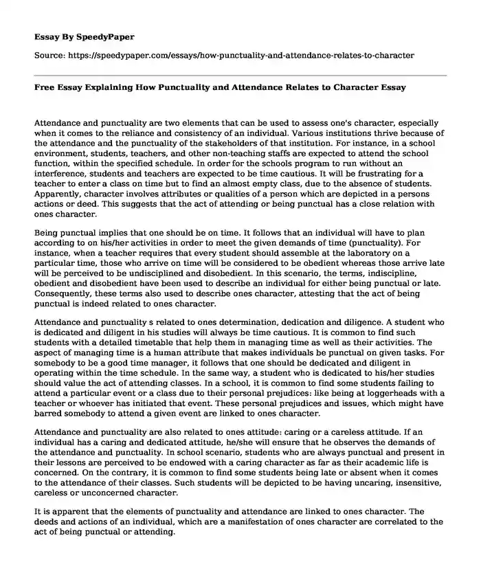 Free Essay Explaining How Punctuality and Attendance Relates to Character