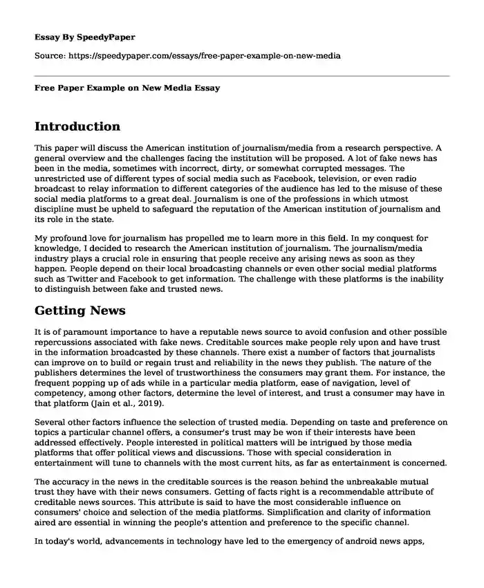 Free Paper Example on New Media