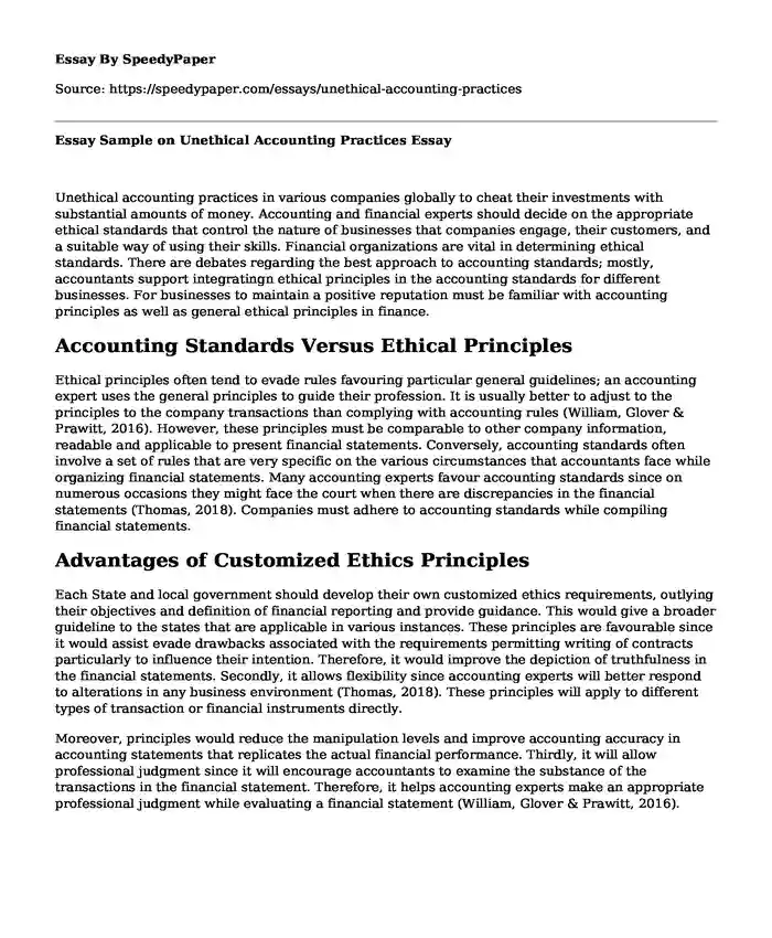 Essay Sample on Unethical Accounting Practices