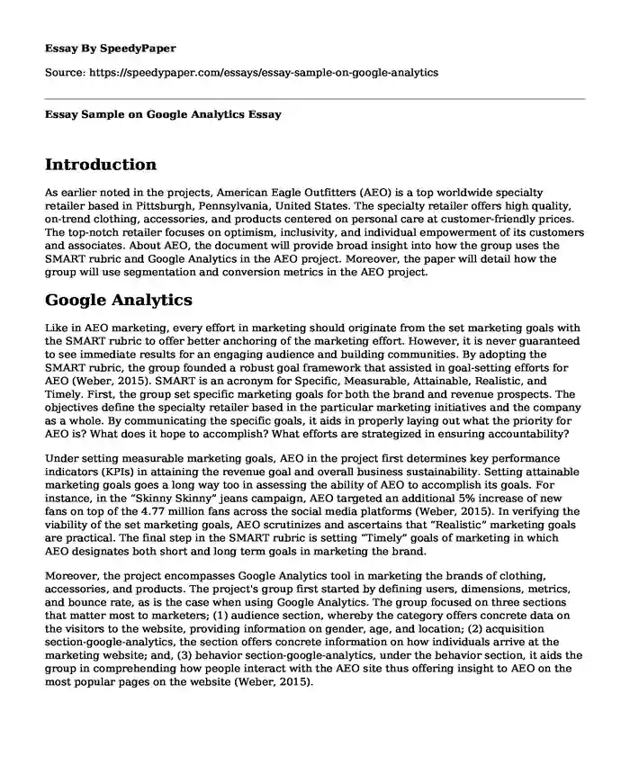 Essay Sample on Google Analytics