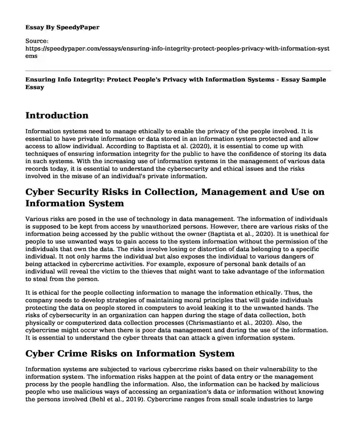 Ensuring Info Integrity: Protect People's Privacy with Information Systems - Essay Sample