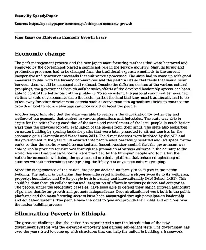 Free Essay on Ethiopian Economy Growth