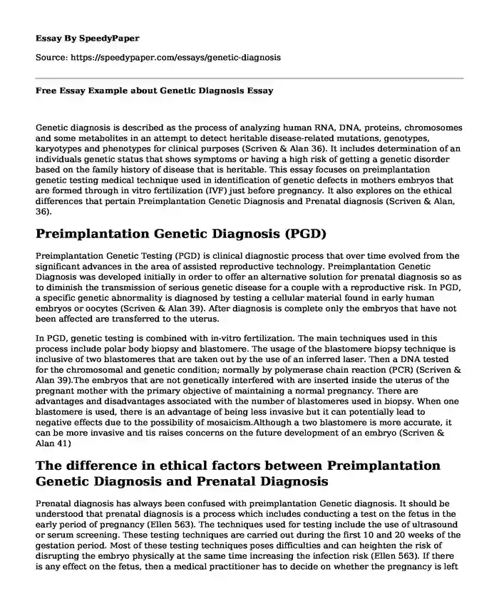 Free Essay Example about Genetic Diagnosis