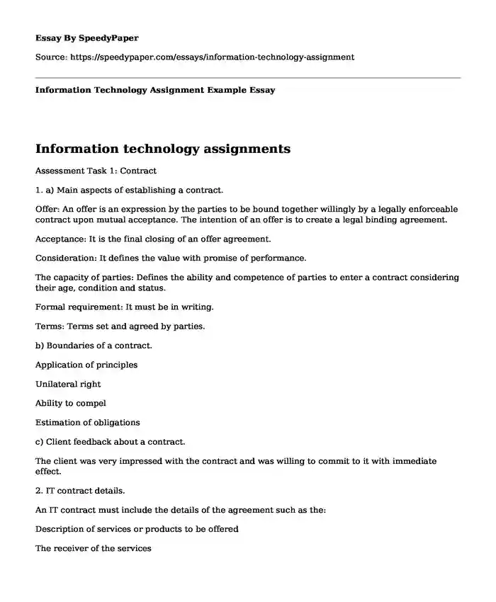 Information Technology Assignment Example