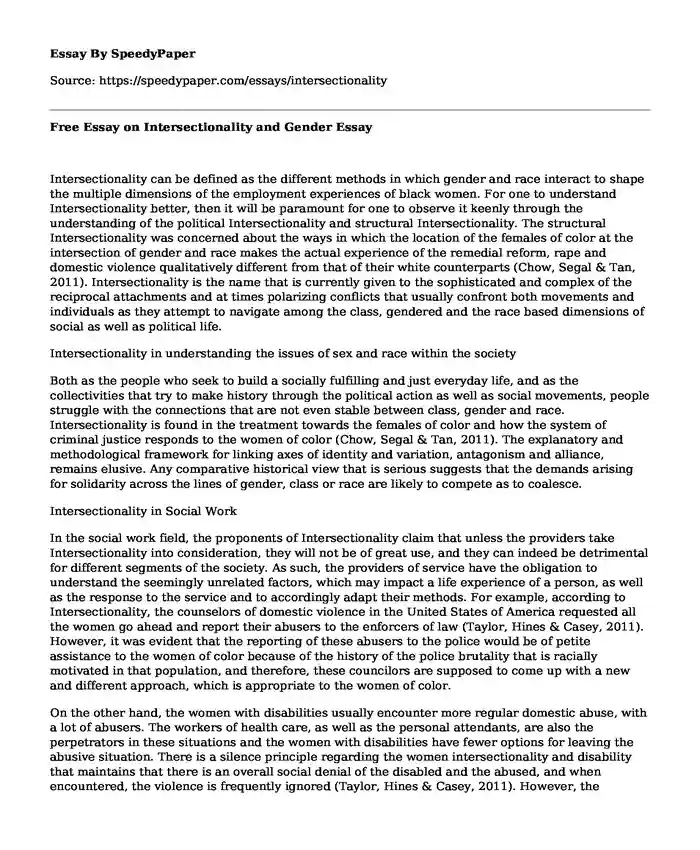 Free Essay on Intersectionality and Gender