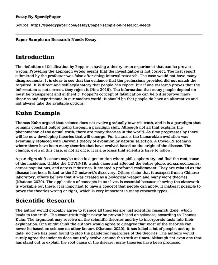 Paper Sample on Research Needs