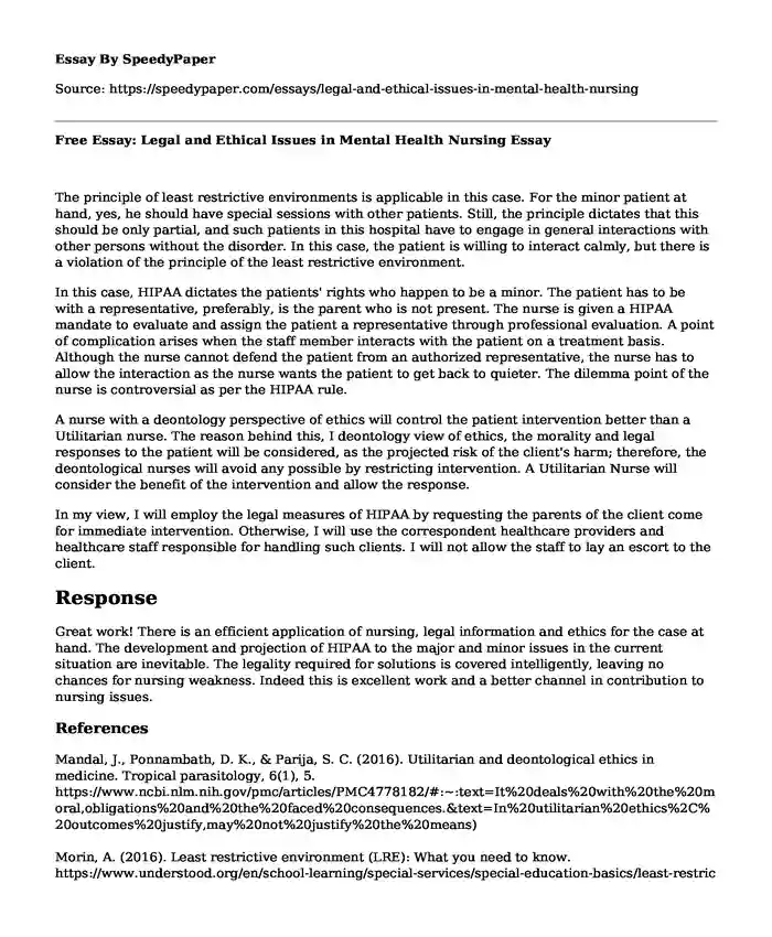 Free Essay: Legal and Ethical Issues in Mental Health Nursing