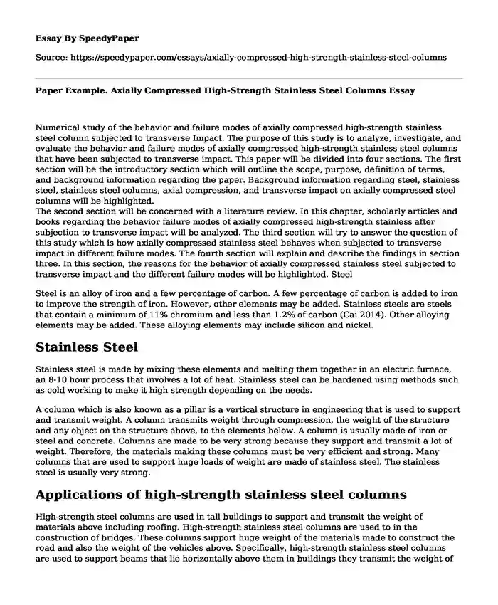 Paper Example. Axially Compressed High-Strength Stainless Steel Columns