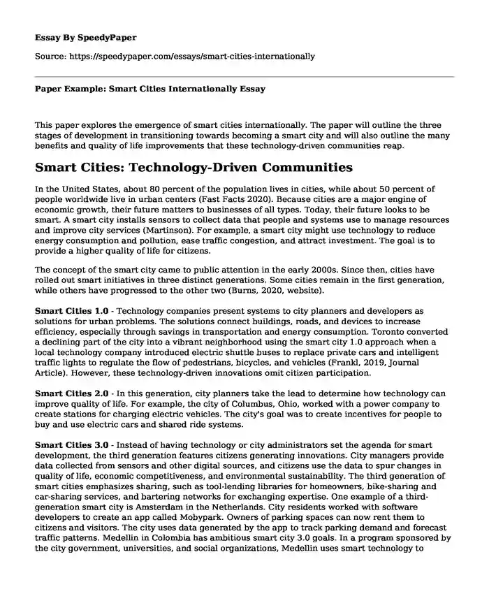 Paper Example: Smart Cities Internationally