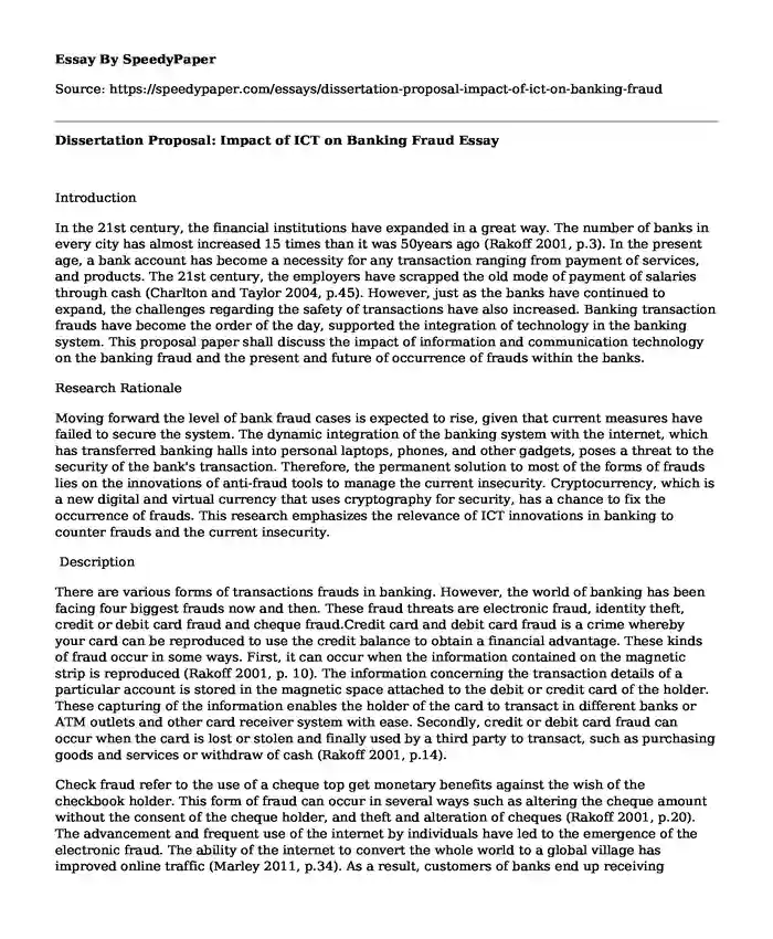 Dissertation Proposal: Impact of ICT on Banking Fraud