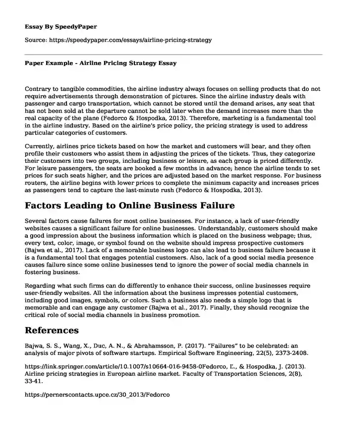 Paper Example - Airline Pricing Strategy