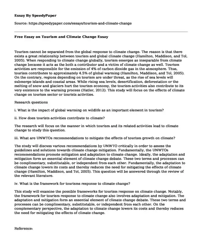 Free Essay on Tourism and Climate Change