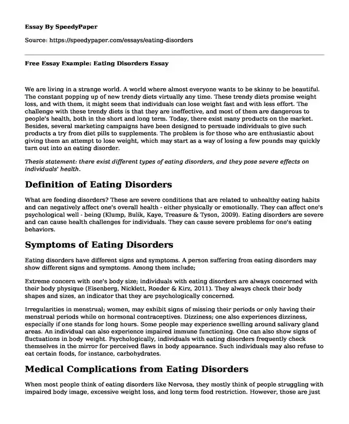 📌 Free Essay Example: Eating Disorders | SpeedyPaper.com