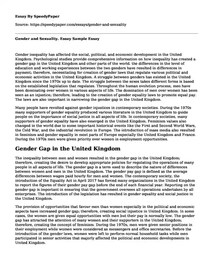 Gender and Sexuality. Essay Sample