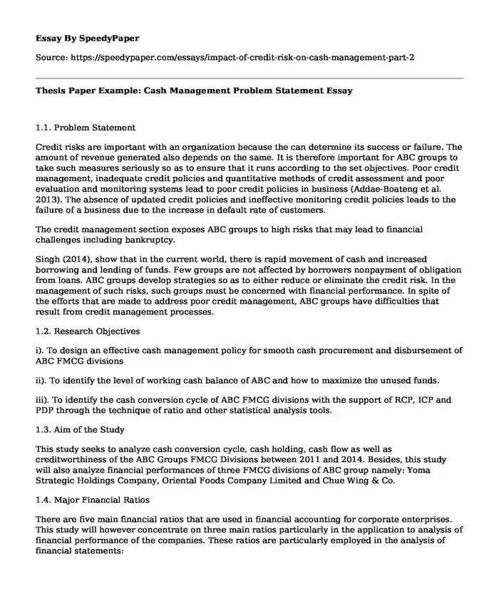 Thesis Paper Example: Cash Management Problem Statement