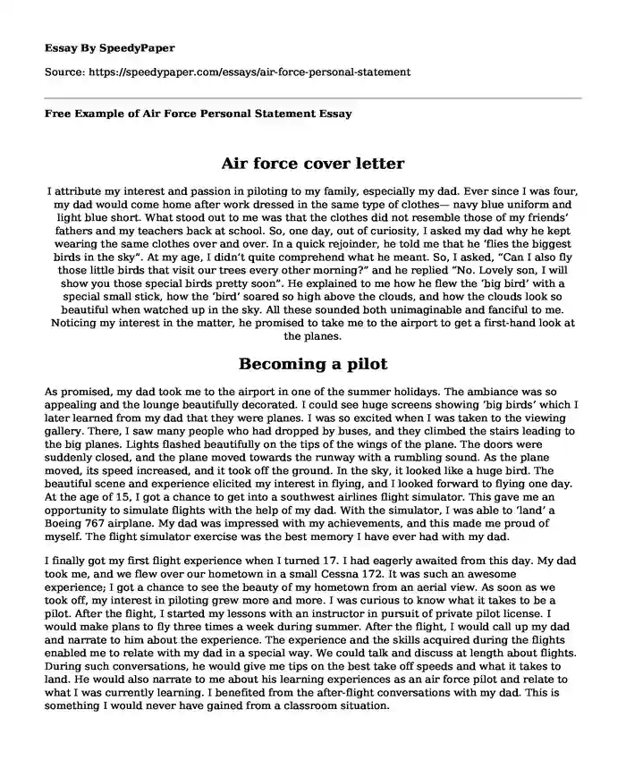 Free Example of Air Force Personal Statement