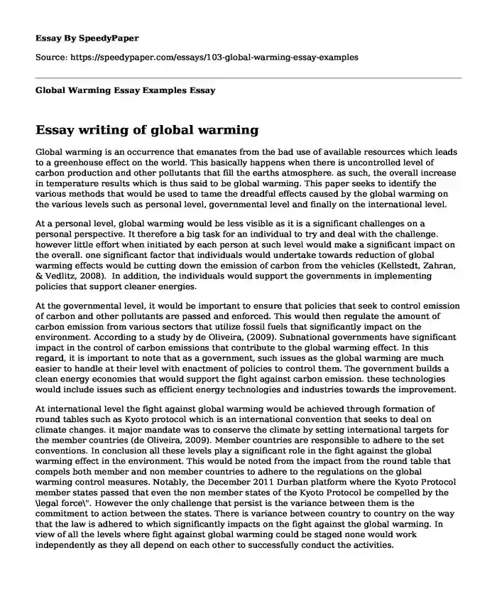 Global Warming Essay Examples