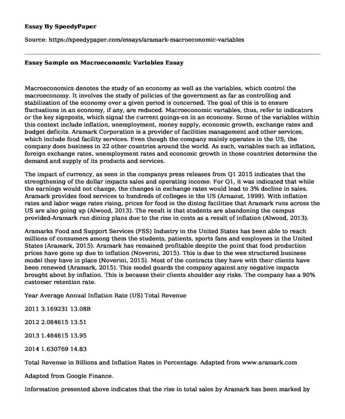 Essay Sample on Macroeconomic Variables