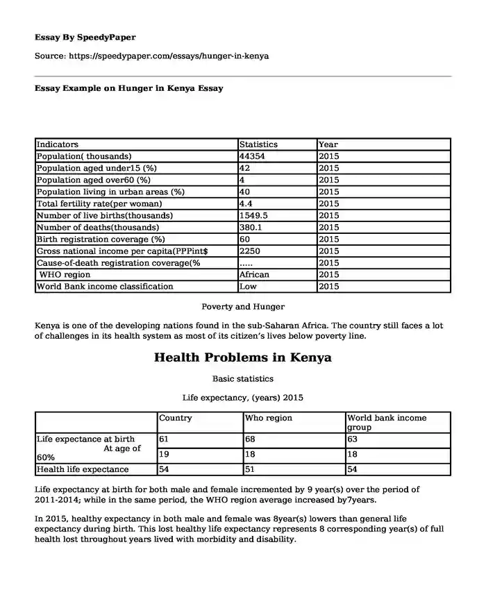 Essay Example on Hunger in Kenya