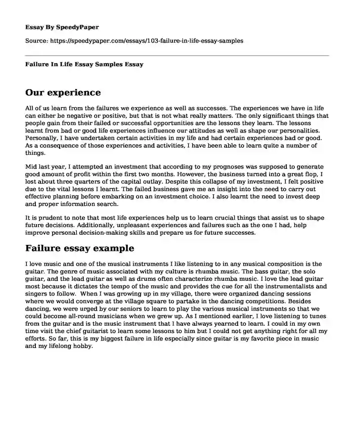 college essay examples about failure